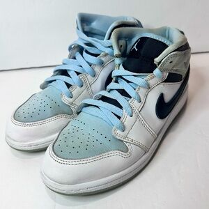 Kids Jordan 1 Blue and White Sneakers